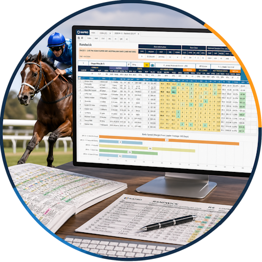 RAPRO Expert Form dashboard showing horse racing ratings, form guide data and runner analysis.